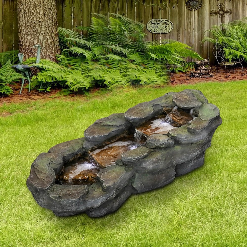 4 Tier Waterfall Fountain Rockery Water Fountain Pump Outdoor Garden - 29'' - N/A