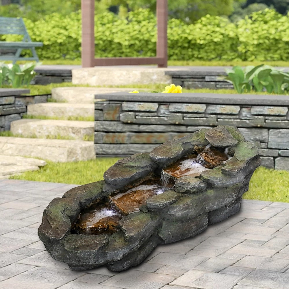 4 Tier Waterfall Fountain Rockery Water Fountain Pump Outdoor Garden - 29'' - N/A