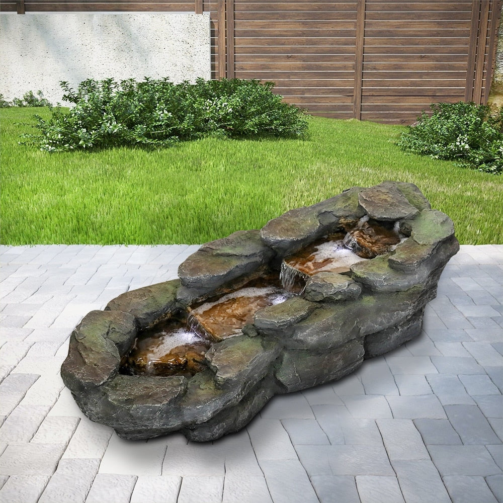 4 Tier Waterfall Fountain Rockery Water Fountain Pump Outdoor Garden - 29'' - N/A