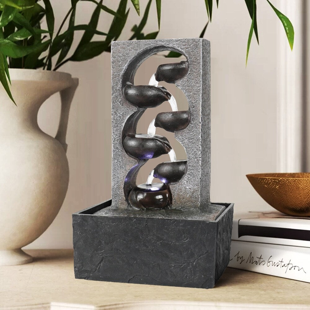 4 Tiered Cascading Tabletop Water Fountain with LED Lights