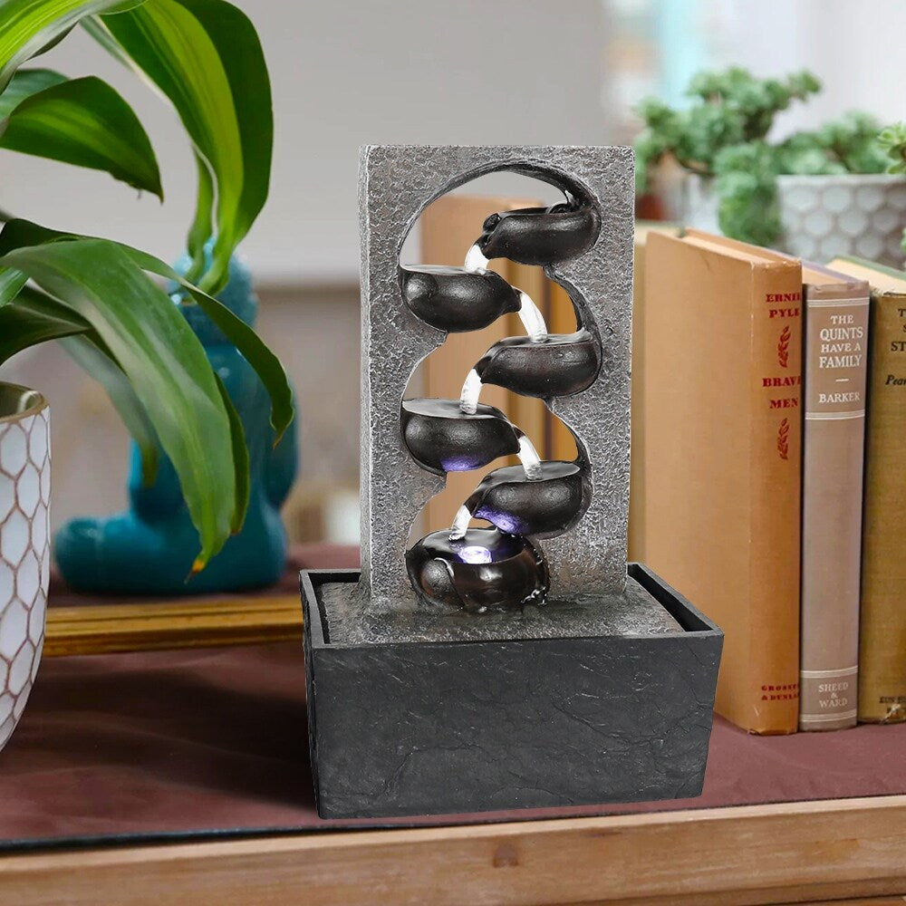 4 Tiered Cascading Tabletop Water Fountain with LED Lights