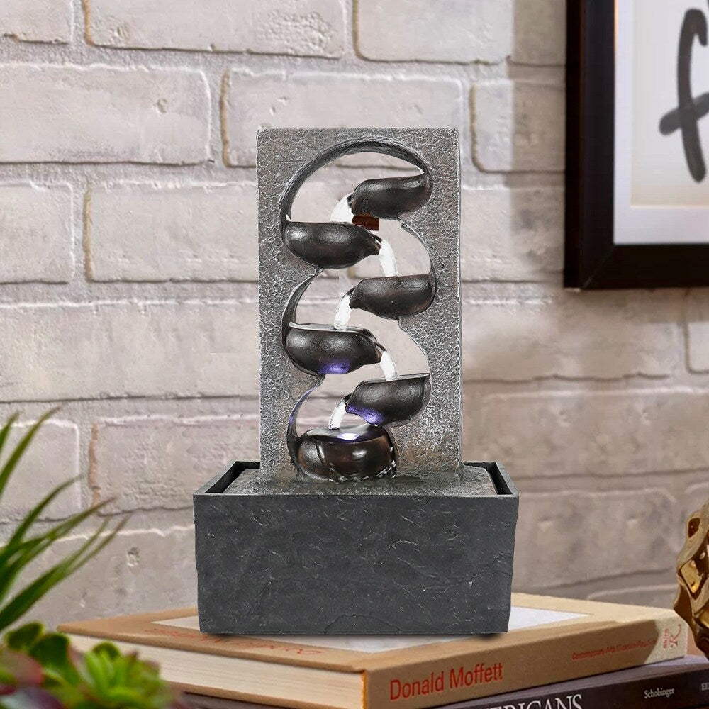 4 Tiered Cascading Tabletop Water Fountain with LED Lights