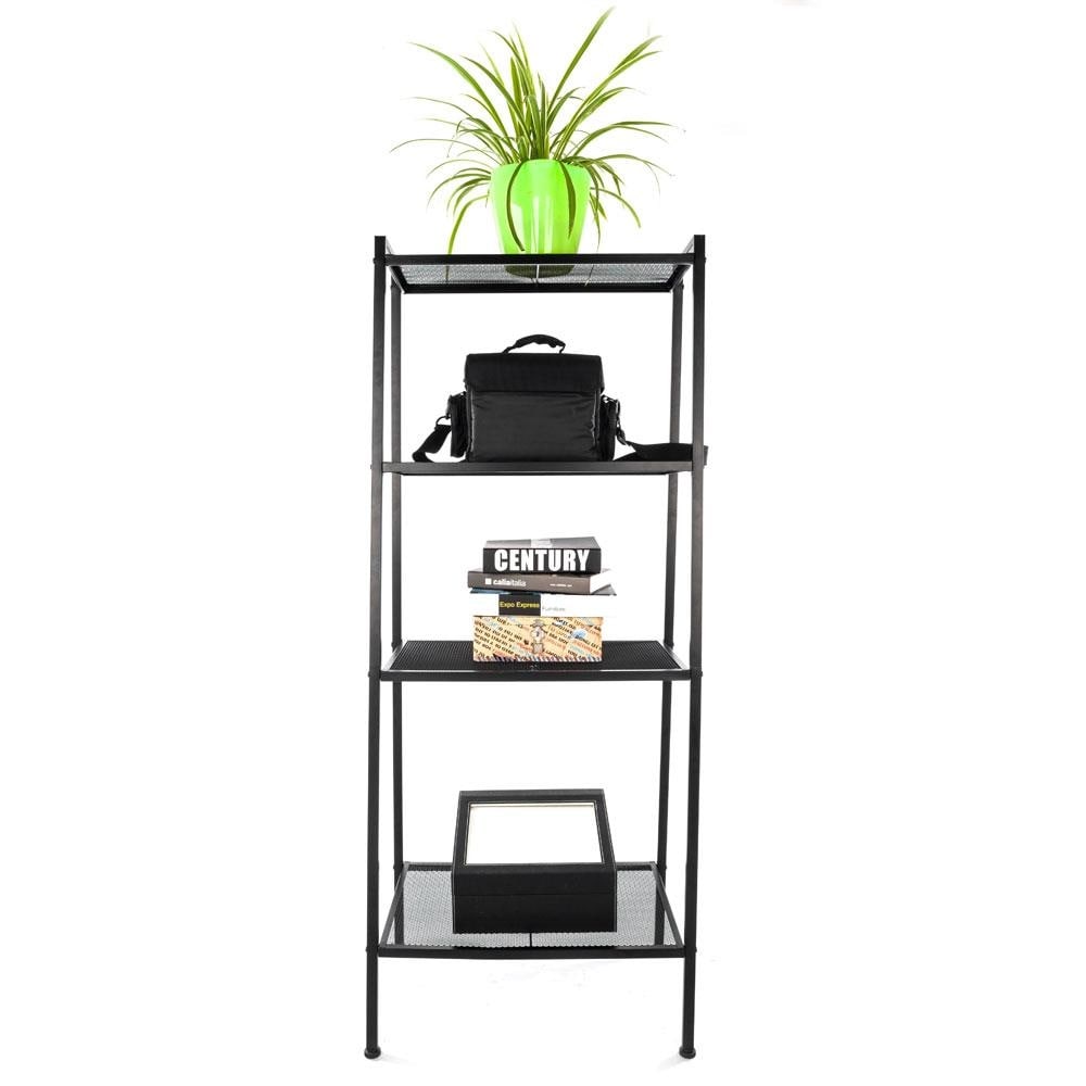 4 Tiers Iron Bookshelf Bookcase Black