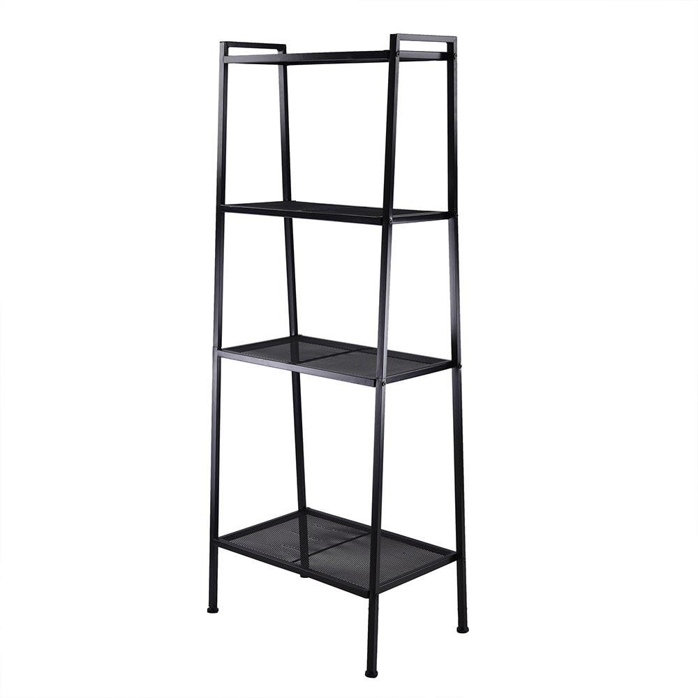 4 Tiers Iron Bookshelf Bookcase Black