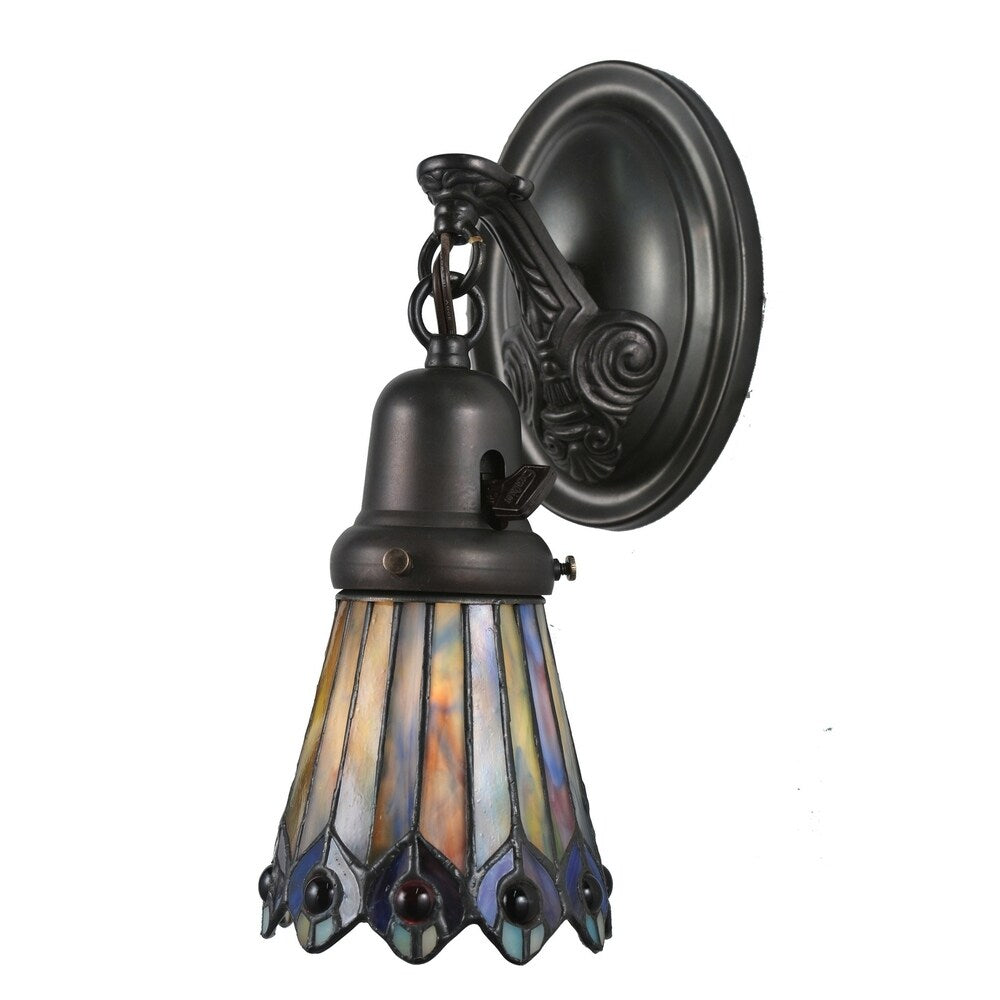 4"W Tiffany Jeweled Peacock Wall Sconce