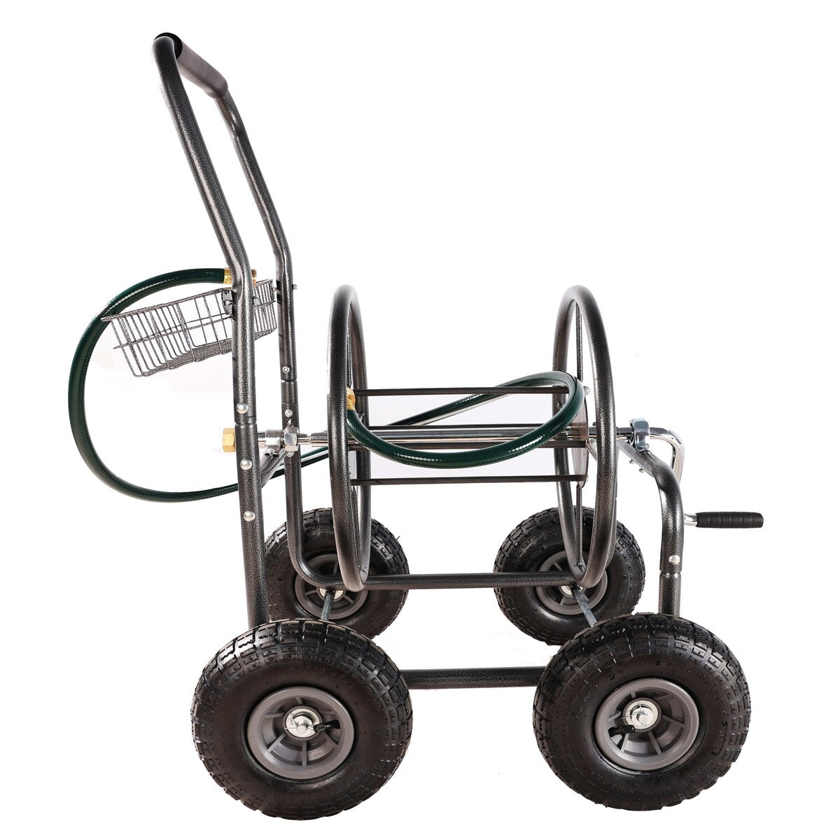 4 Wheels Portable Garden Hose Reel Cart with Storage Basket - 4 Wheels