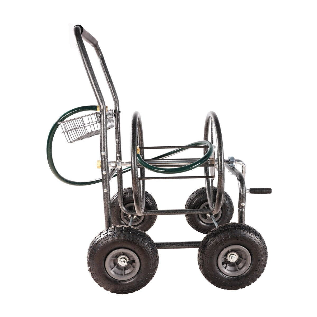 4 Wheels Portable Garden Hose Reel Cart with Storage Basket - 4 Wheels