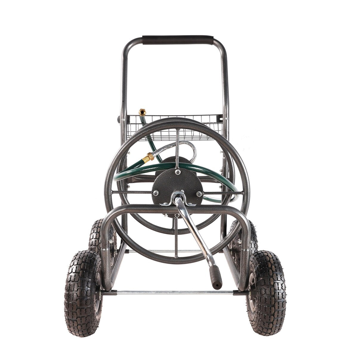 4 Wheels Portable Garden Hose Reel Cart with Storage Basket - 4 Wheels