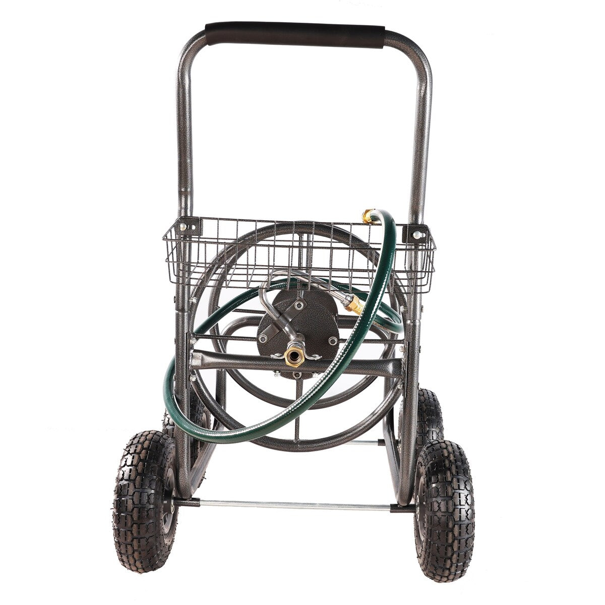 4 Wheels Portable Garden Hose Reel Cart with Storage Basket - 4 Wheels
