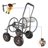 4 Wheels Portable Garden Hose Reel Cart with Storage Basket - 4 Wheels