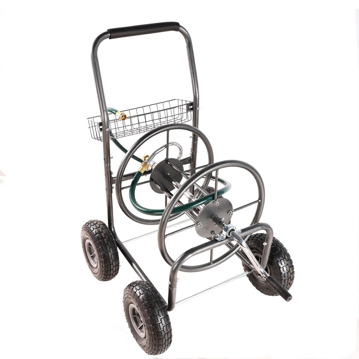 4 Wheels Portable Garden Hose Reel Cart with Storage Basket - 4 Wheels
