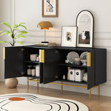 4-door Sideboard Buffet Cabinet with Gold Metal Handle - 60"L x 15.2"W x 31.5"H