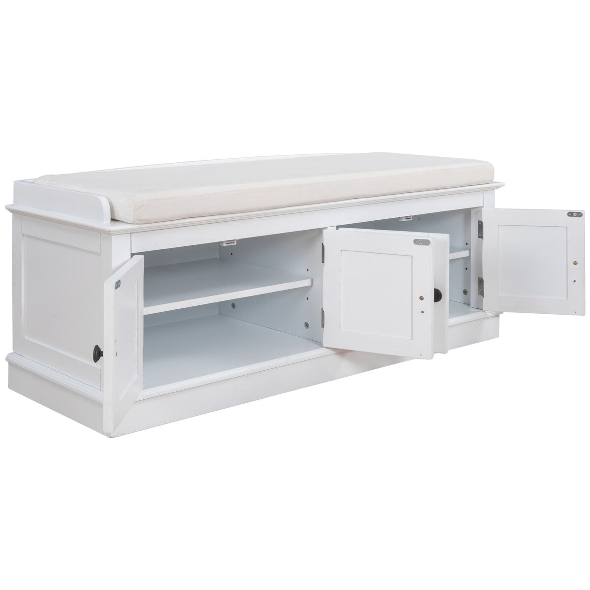 4-door Storage Bench with Adjustable Shelves and Removable Cushion - 42.7"L x 15.9"W x 17.4"H