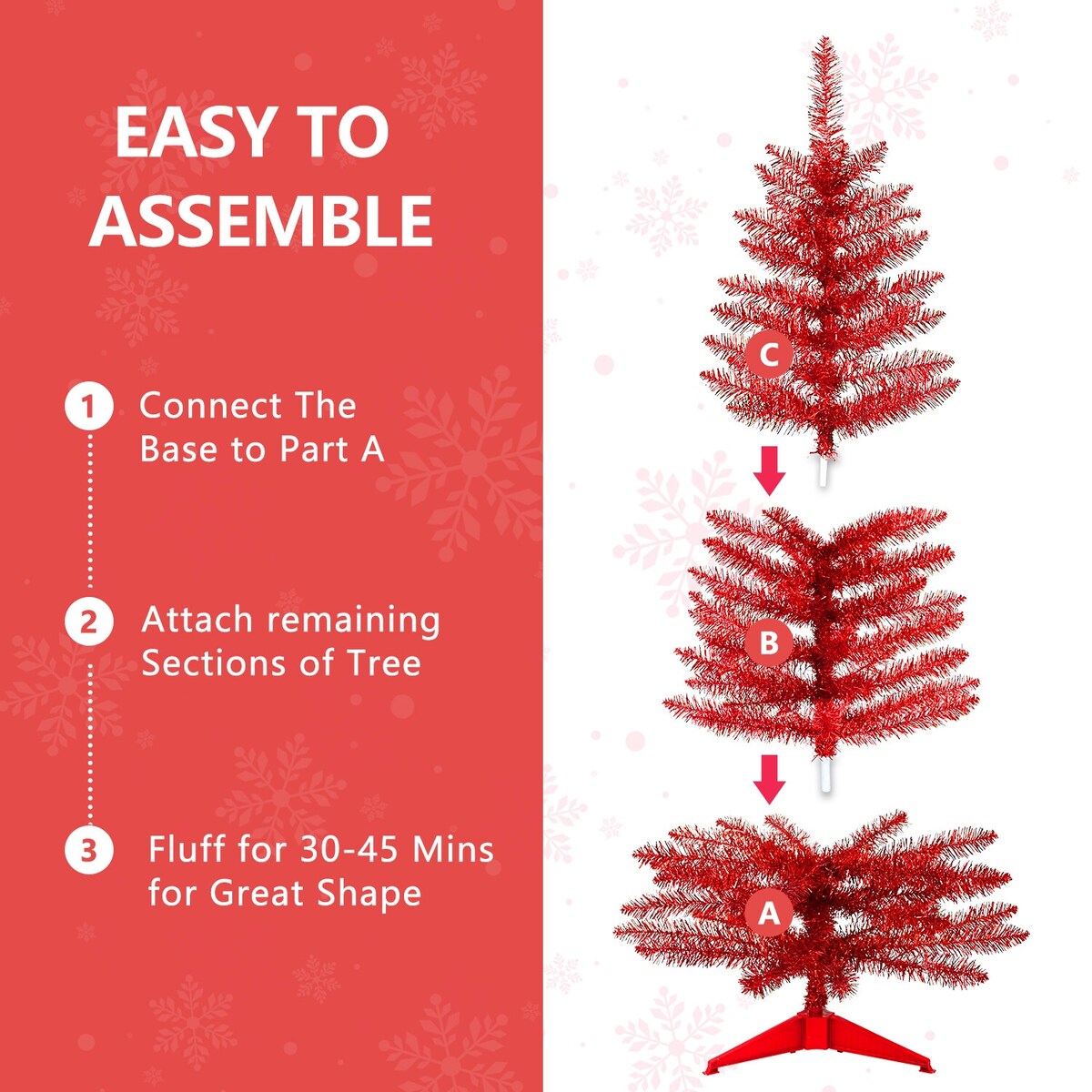 4 ft. Tinsel Tree - red, with Clear Lights - 25*25*48