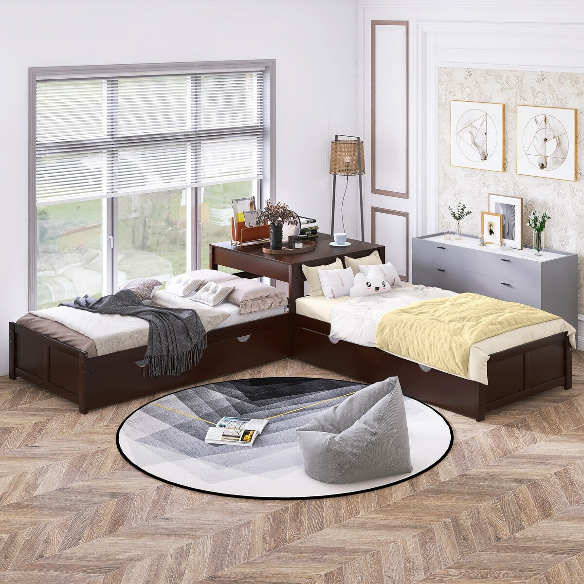 L shaped corner twin beds cheap