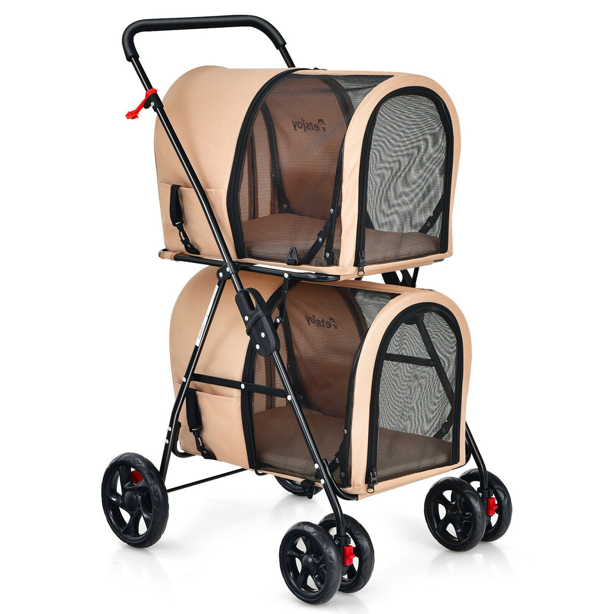 4-in-1 Double Pet Stroller w/ Detachable Carrier Travel Carriage