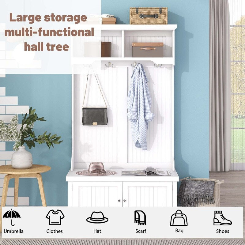 4-in-1 Hall Tree with Storage Shoe Bench for Entryway and Hallway