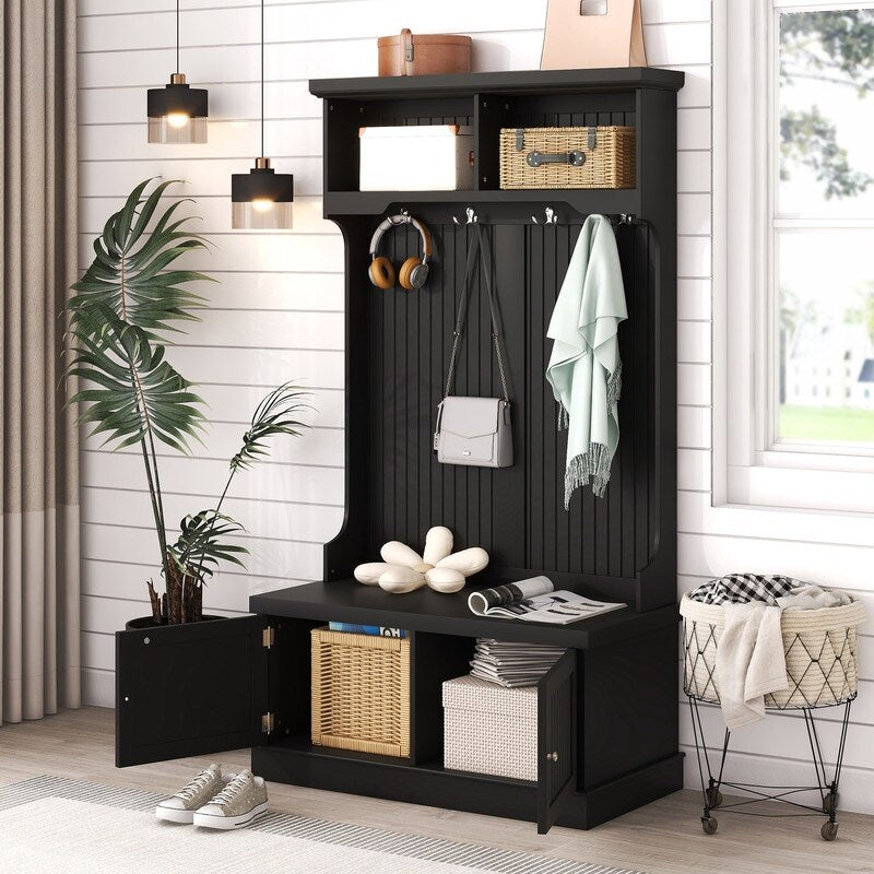 4-in-1 Hall Tree with Storage Shoe Bench for Entryway and Hallway