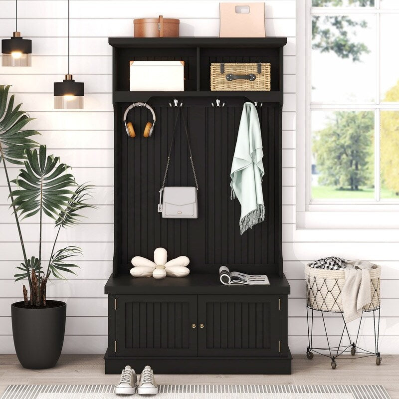 4-in-1 Hall Tree with Storage Shoe Bench for Entryway and Hallway