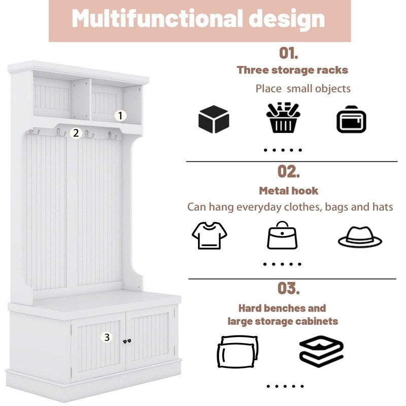 4-in-1 Hall Tree with Storage Shoe Bench for Entryway and Hallway