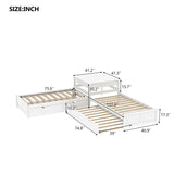 4 in 1 L-shaped Corner Bed Twin Floor Storage Platform Bed with 2 Trundle for 4 Person, 117.3''L*117.3''W*30.2''H, 195LBS