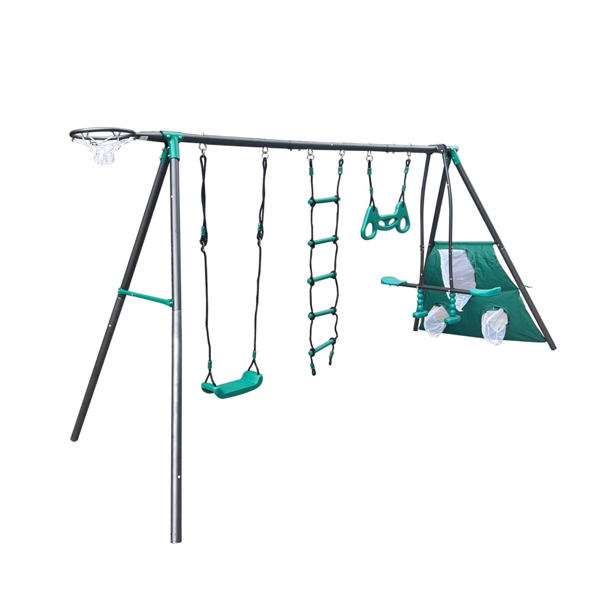 4 in 1 Outdoor Playground Large Children Metal Swing Set for Age 3 Up