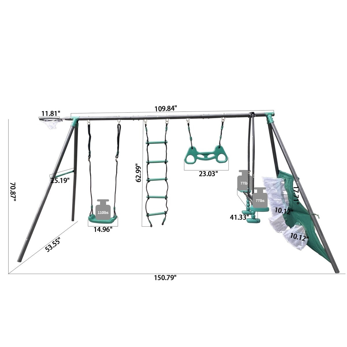 4 in 1 Outdoor Playground Large Children Metal Swing Set for Age 3 Up