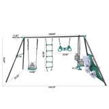 4 in 1 Outdoor Playground Large Children Metal Swing Set for Age 3 Up