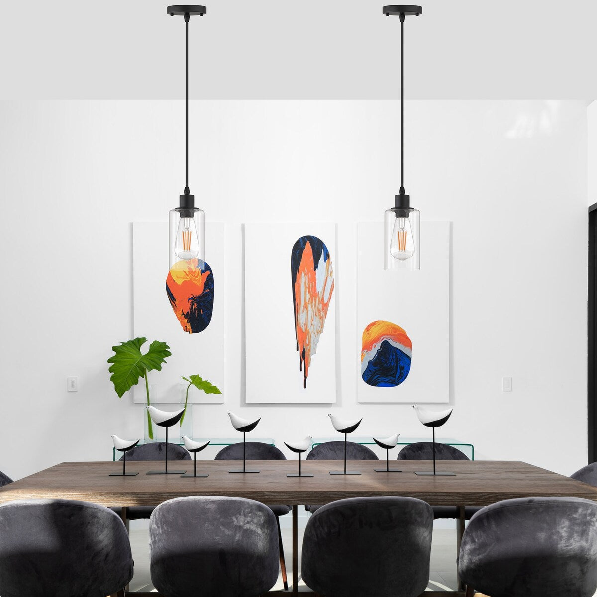 YANSUN 1-Light Modern Matte Black Island Pendant Light Rustic Farmhouse Industrial Hanging Light for Kitchen Dining 2 Pack