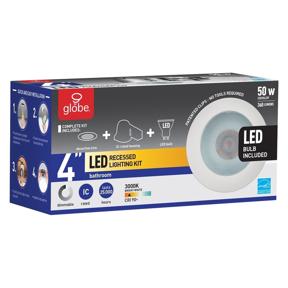4 in. Glossy White IC Rated Recessed Lighting Kit, LED Bulb Included