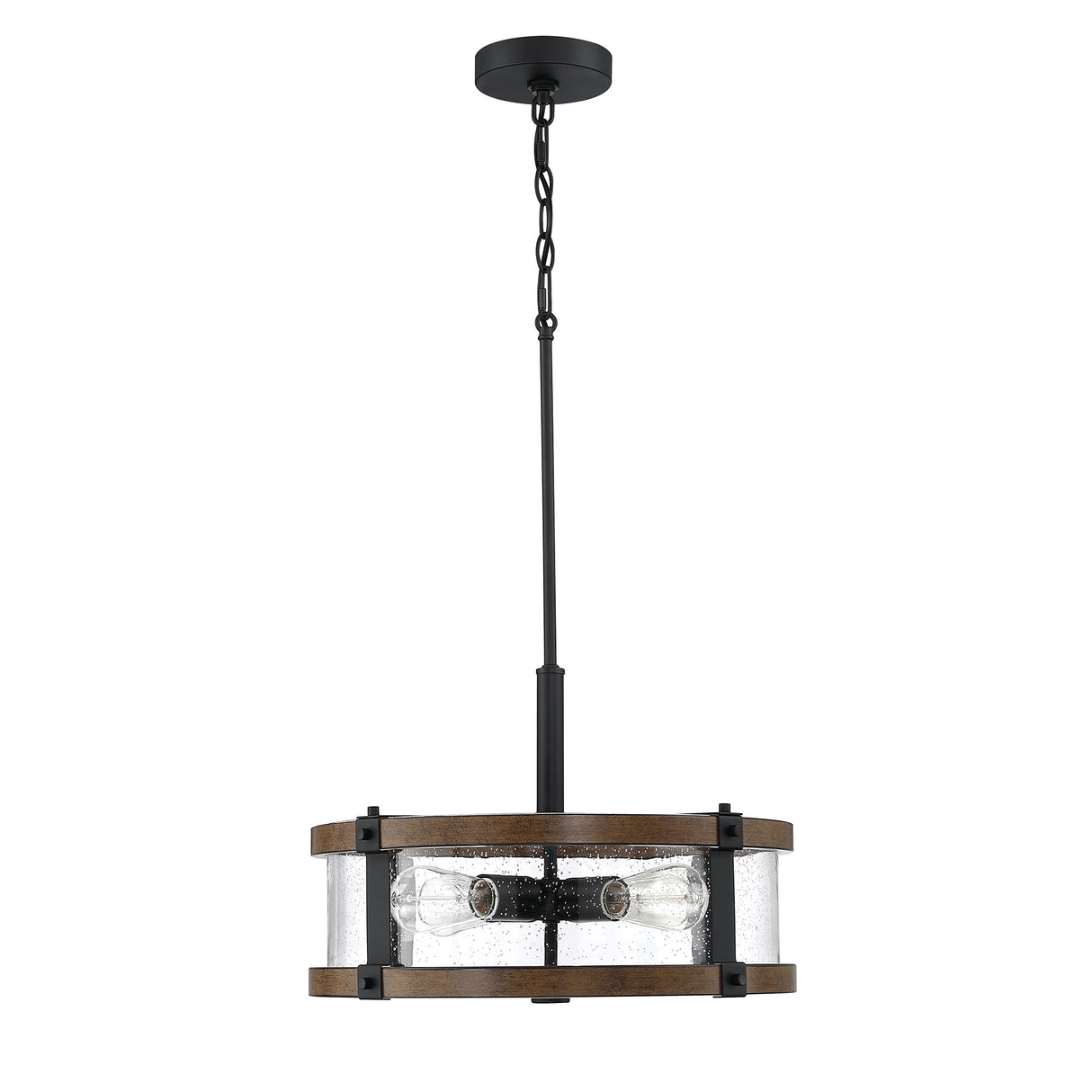 4 lights hanging adjustable chandelier with finish and clear glass shade - Barnwood