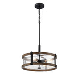 4 lights hanging adjustable chandelier with finish and clear glass shade - Barnwood