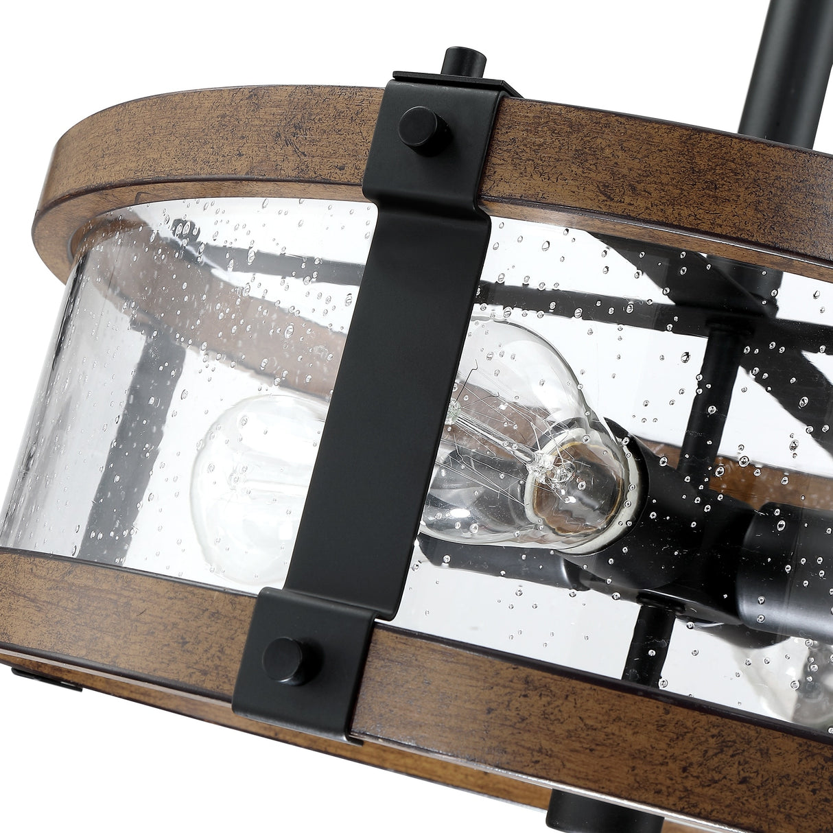 4 lights hanging adjustable chandelier with finish and clear glass shade - Barnwood