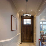 4 lights hanging adjustable chandelier with finish and clear glass shade - Barnwood