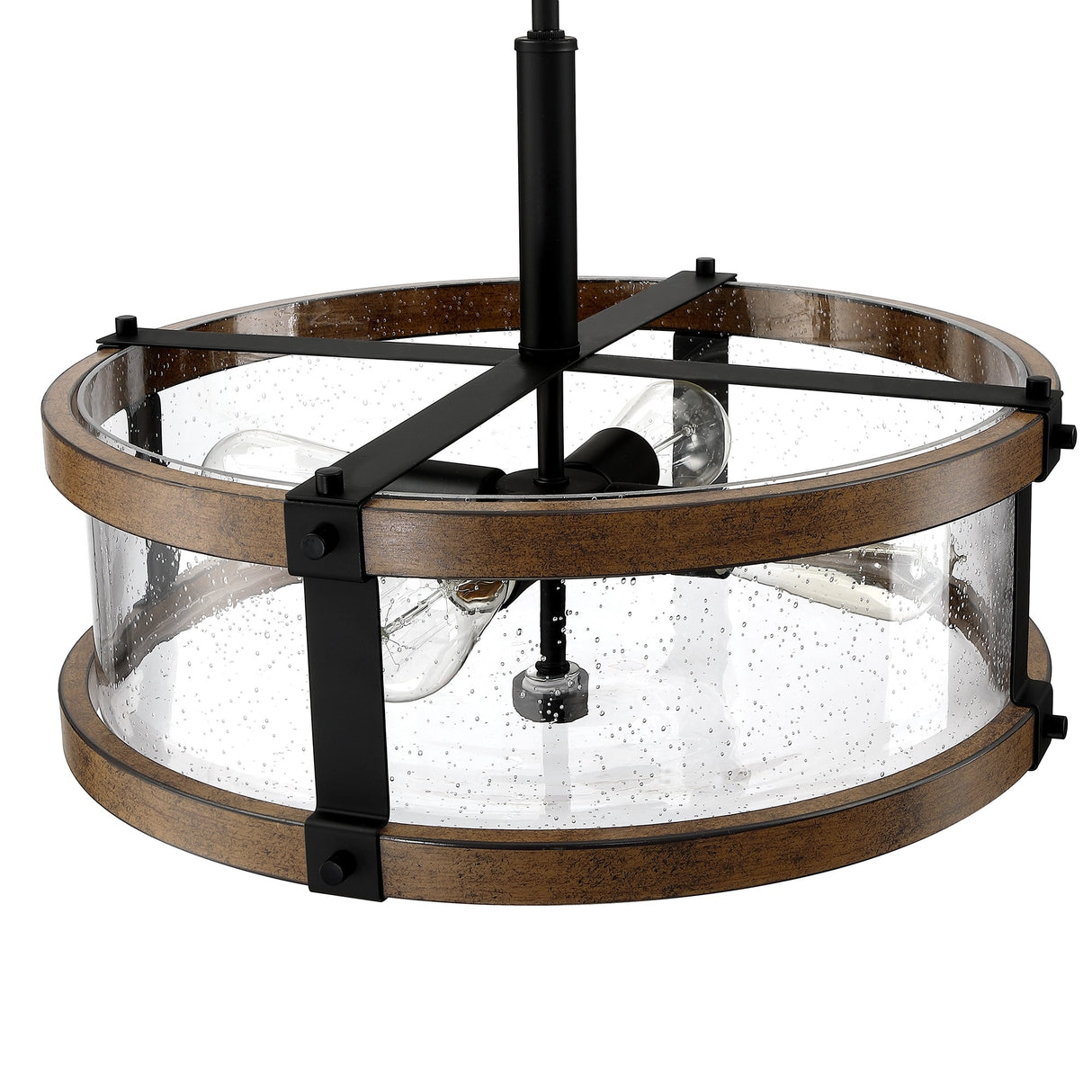 4 lights hanging adjustable chandelier with finish and clear glass shade - Barnwood