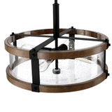 4 lights hanging adjustable chandelier with finish and clear glass shade - Barnwood