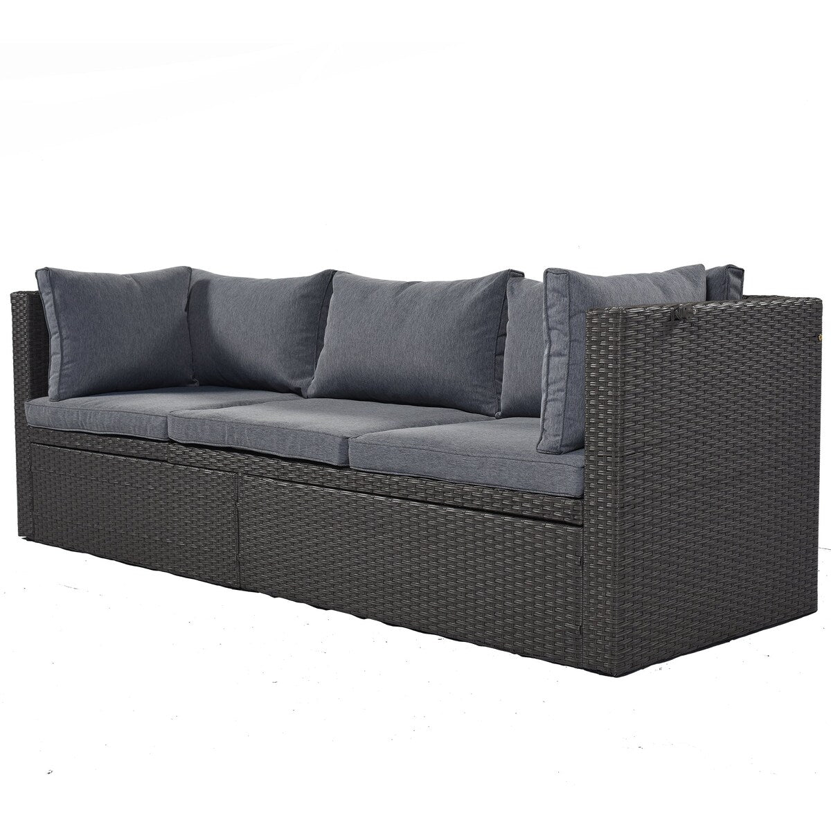 4-Piece Outdoor Wicker Sectional Patio Daybed with Canopy and Ottoman