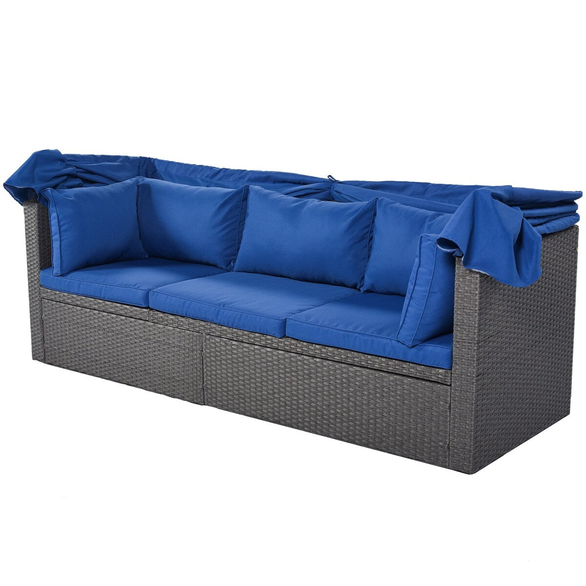 4-Piece Outdoor Wicker Sectional Patio Daybed with Canopy and Ottoman