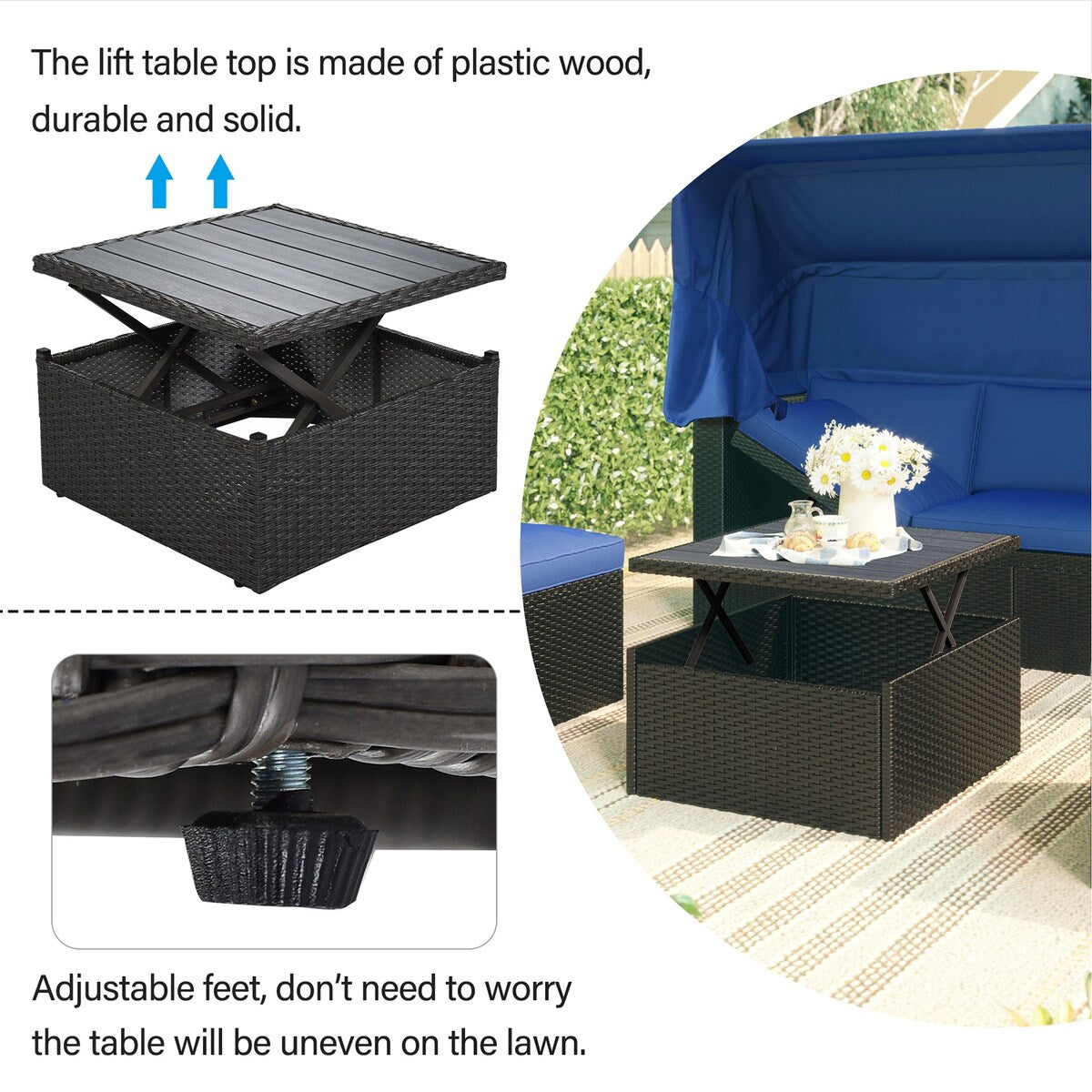 4-Piece Outdoor Wicker Sectional Patio Daybed with Canopy and Ottoman
