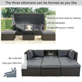 4-Piece Outdoor Wicker Sectional Patio Daybed with Canopy and Ottoman