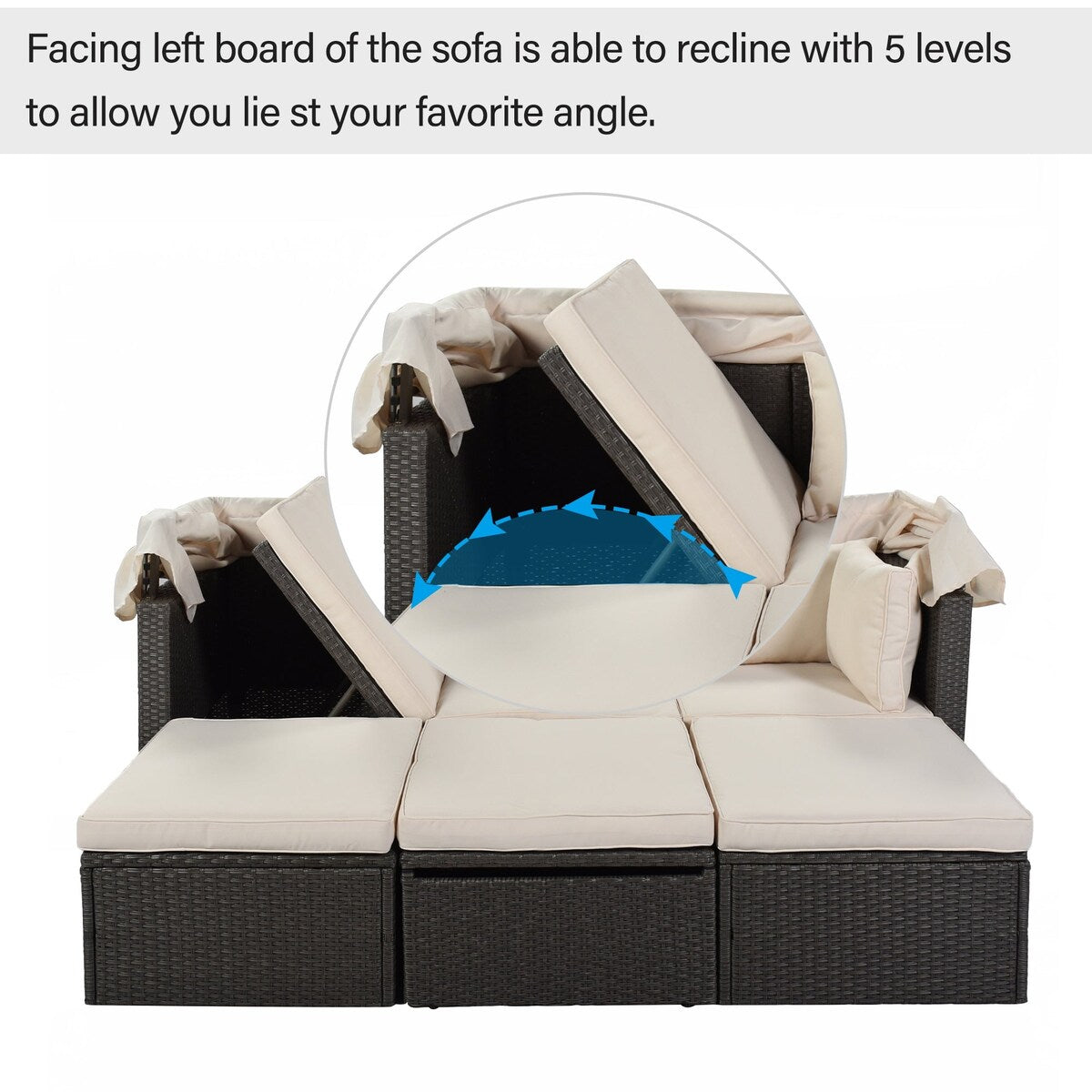 4-Piece Outdoor Wicker Sectional Patio Daybed with Canopy and Ottoman