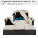4-Piece Outdoor Wicker Sectional Patio Daybed with Canopy and Ottoman