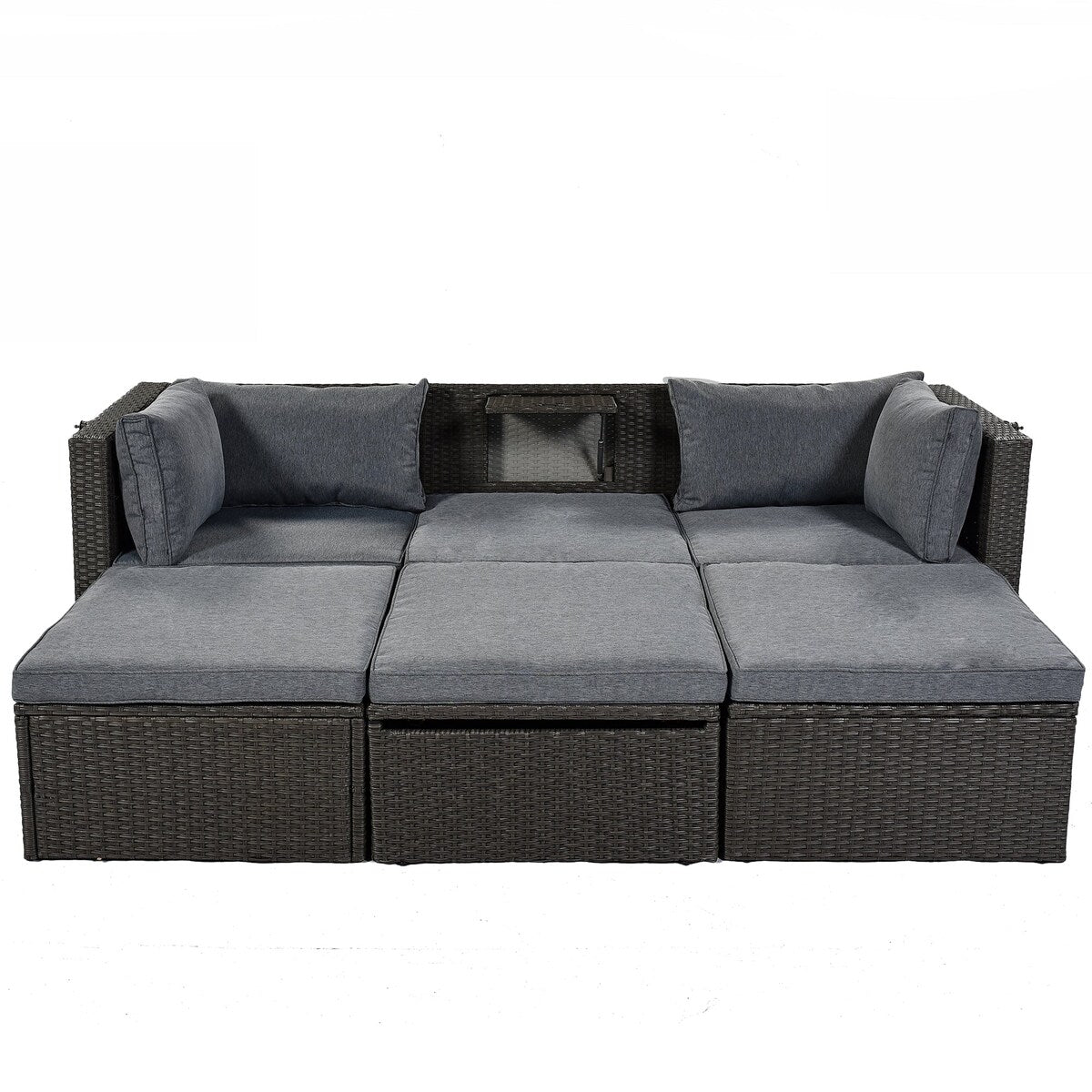 4-Piece Outdoor Wicker Sectional Patio Daybed with Canopy and Ottoman