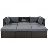 4-Piece Outdoor Wicker Sectional Patio Daybed with Canopy and Ottoman