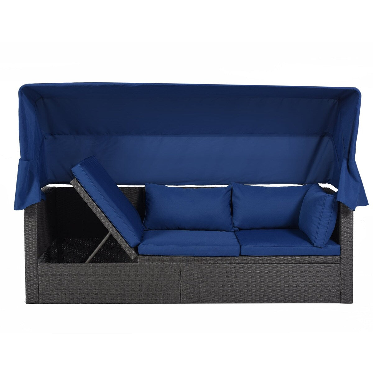 4-Piece Outdoor Wicker Sectional Patio Daybed with Canopy and Ottoman