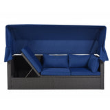 4-Piece Outdoor Wicker Sectional Patio Daybed with Canopy and Ottoman