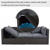 4-Piece Outdoor Wicker Sectional Patio Daybed with Canopy and Ottoman