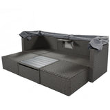 4-Piece Outdoor Wicker Sectional Patio Daybed with Canopy and Ottoman