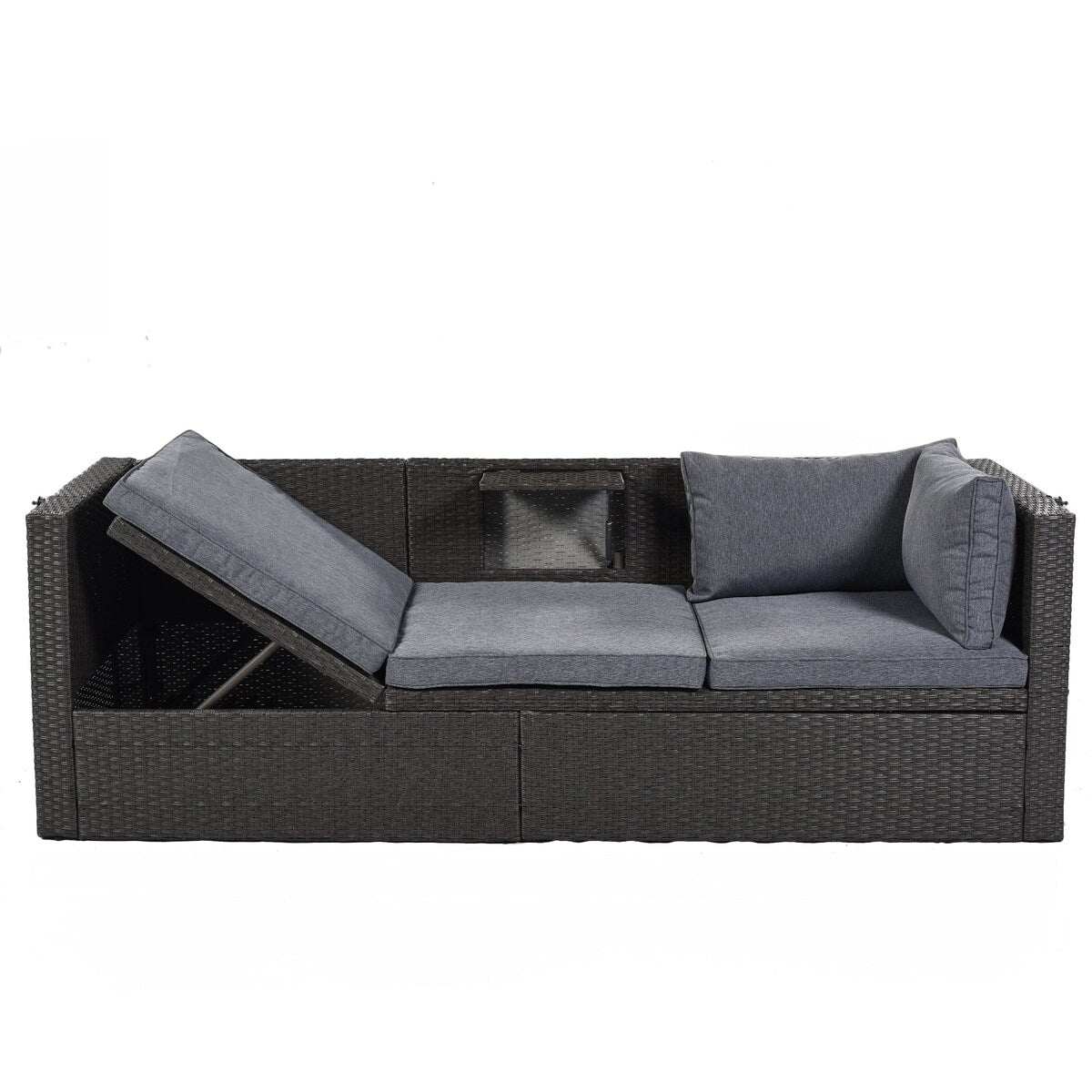 4-Piece Outdoor Wicker Sectional Patio Daybed with Canopy and Ottoman