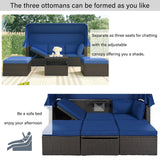 4-Piece Outdoor Wicker Sectional Patio Daybed with Canopy and Ottoman